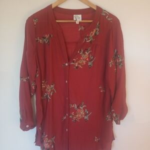 Fig & Flower Women's Embroidered Women's Button Down Blouse Size 1X
